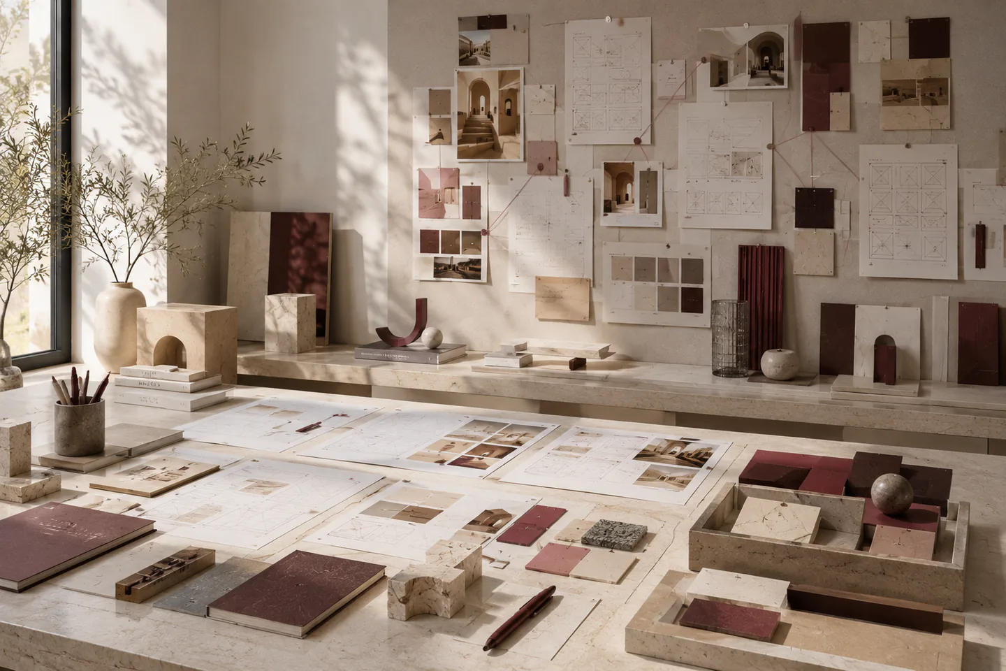 Strategy studio with website planning and brand materials
